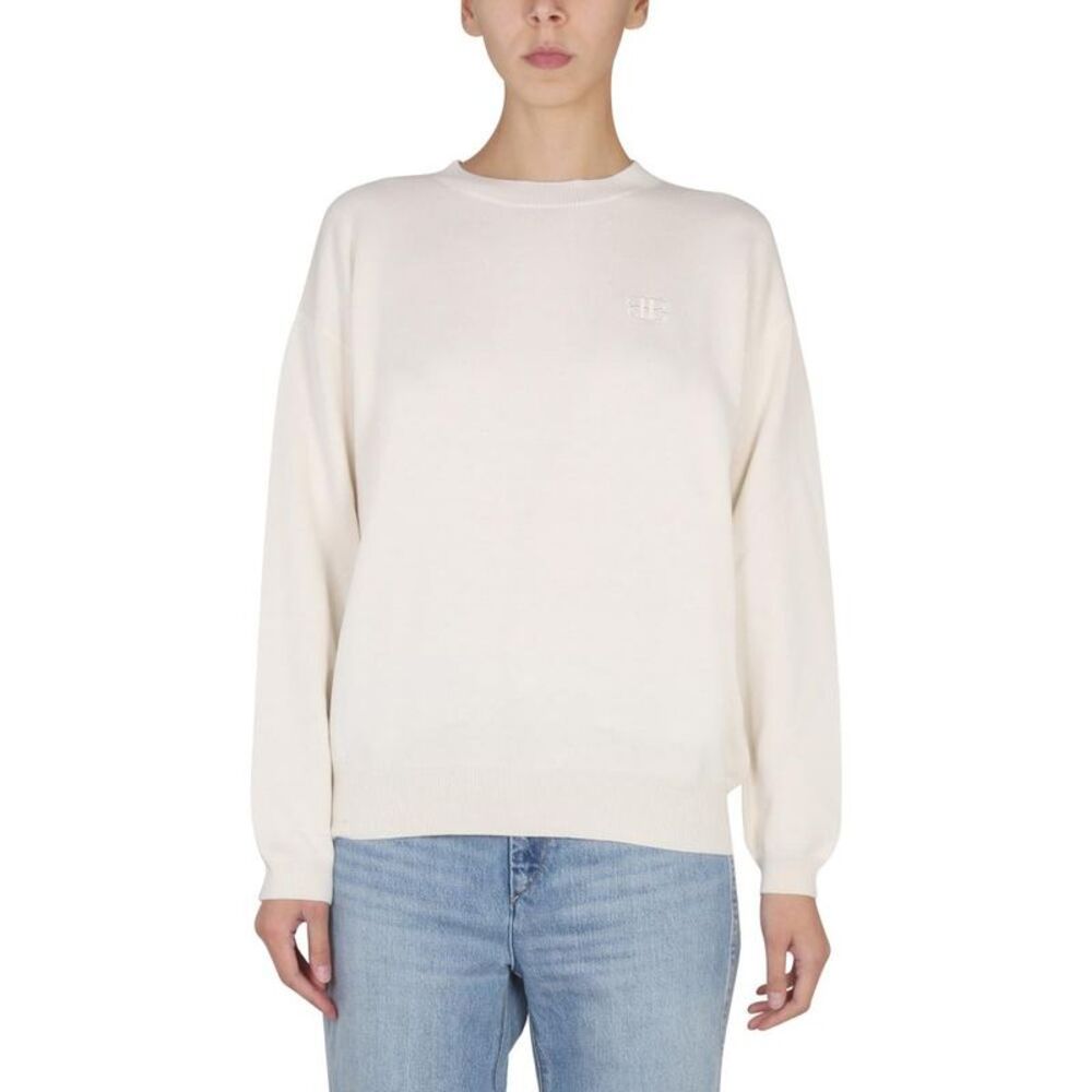 BALLANTYNE Women's Crew Neck Knit Sweater with Embroidered Logo Women WHITE